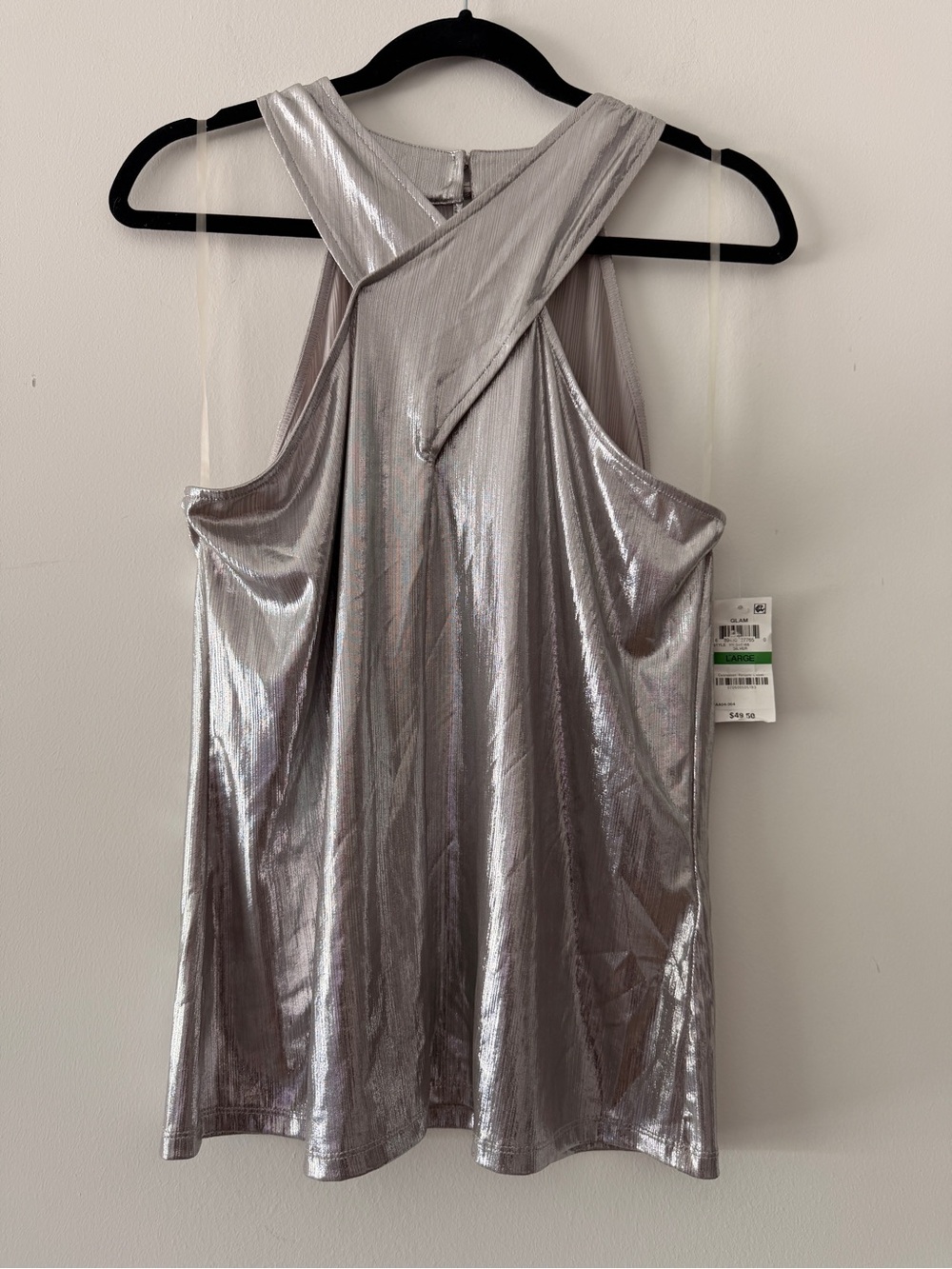 INC International‎ Concept Women’s Silver Metallic Halter Top Party Blouse Large